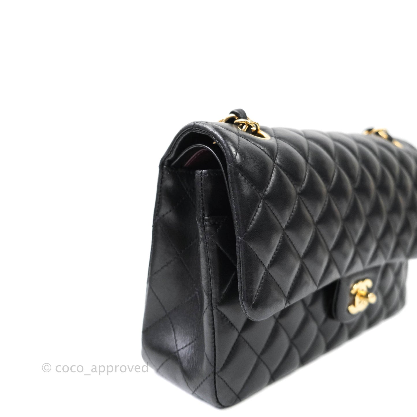 Chanel Classic M/L Medium Double Flap Black Lambskin Gold Hardware