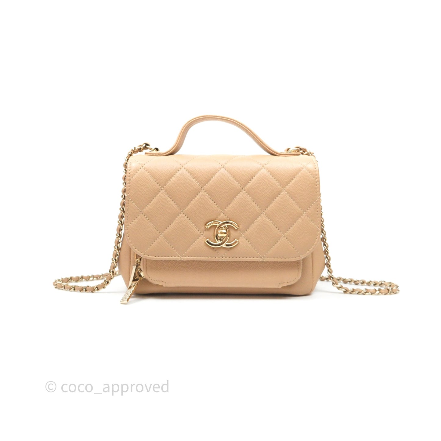 Chanel Quilted Small Business Affinity Flap Beige Caviar Gold Hardware