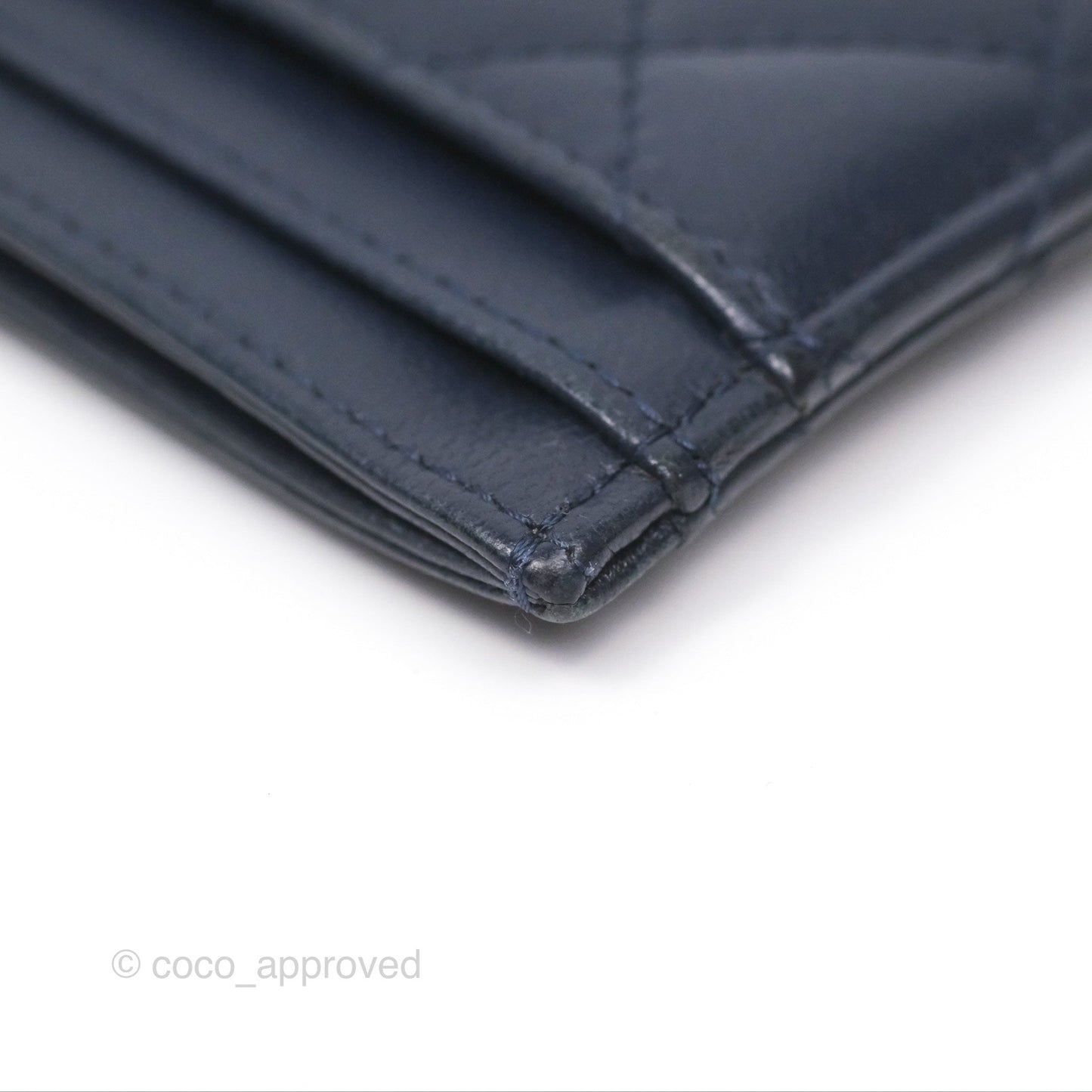Chanel Quilted Classic Flat Card Holder Navy Sliver Hardware