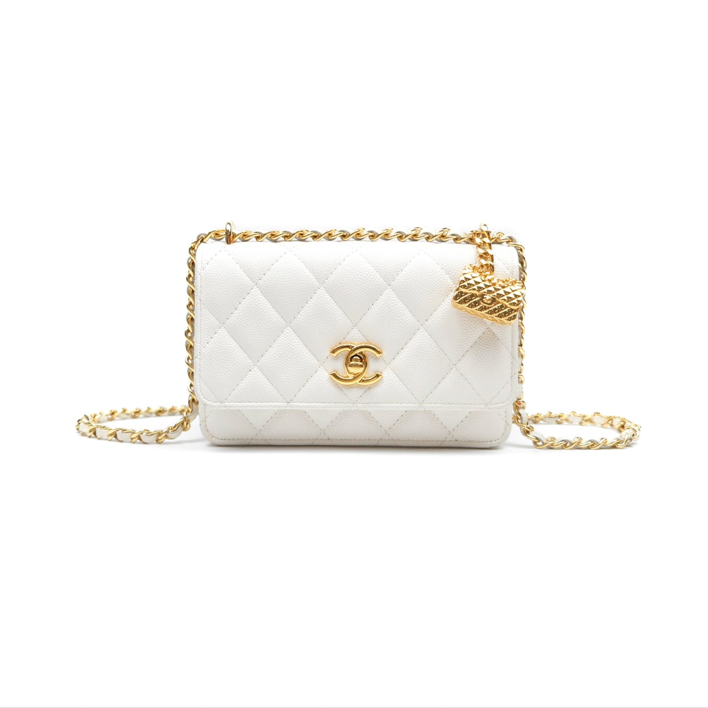 Chanel Mini WOC Bag Charm White Caviar Gold Hardware