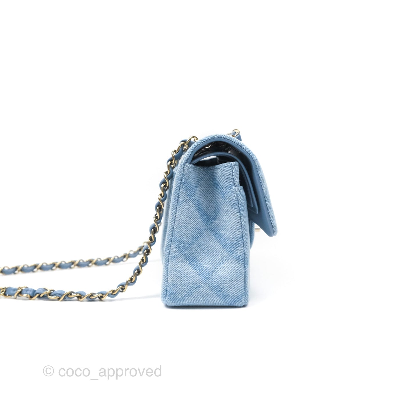 Chanel Quilted Small Double Flap Blue Printed Denim Gold Hardware