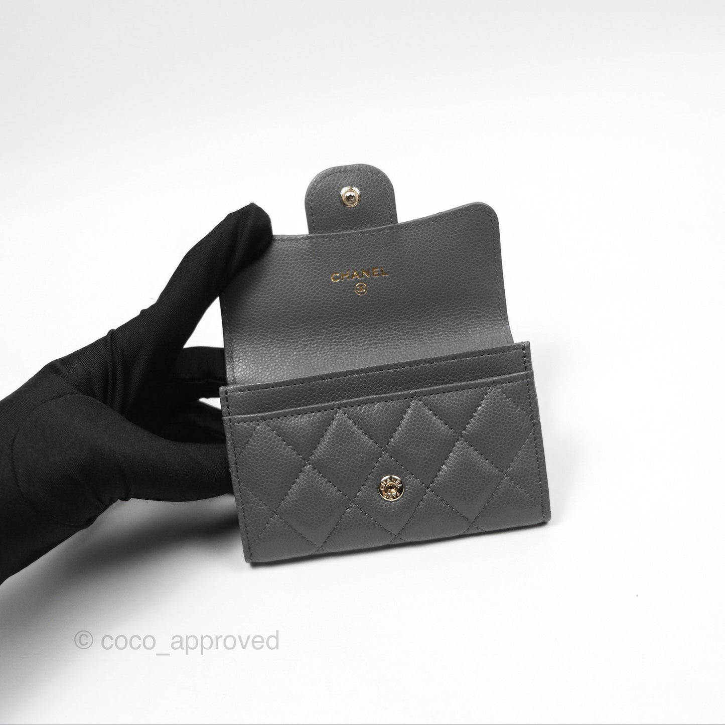 Chanel Classic Flap Card Holder Dark Grey Caviar Gold Hardware