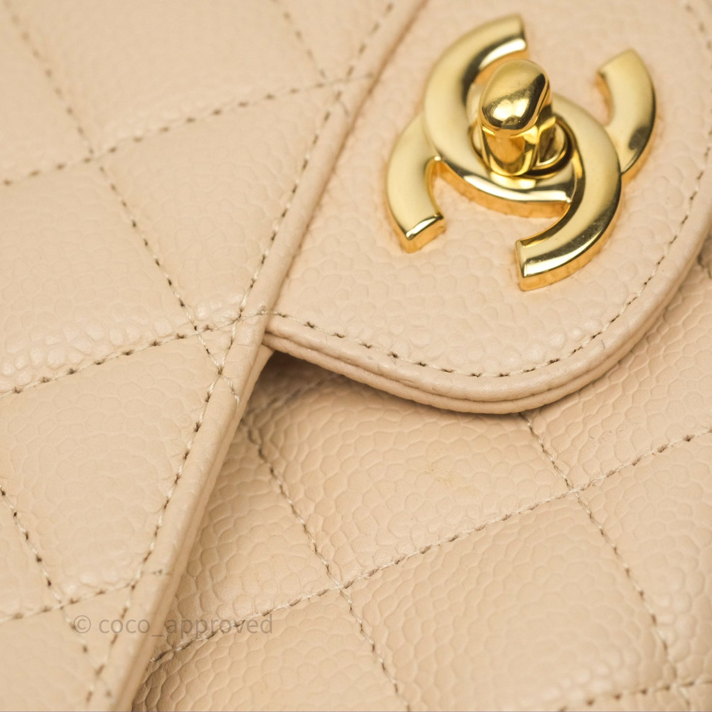 Chanel M/L Medium Classic Flap Quilted Beige Caviar Gold Hardware