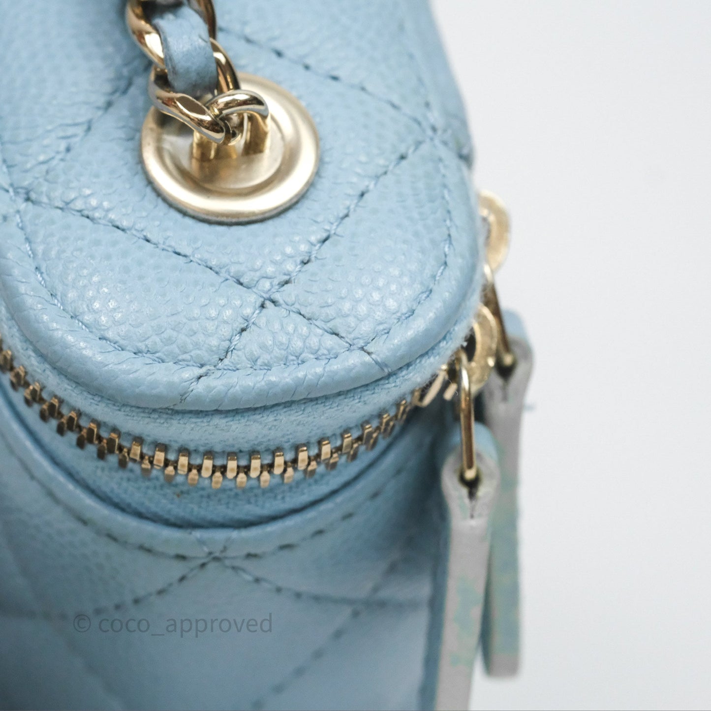 Chanel Classic Mini Vanity With Chain Light Blue Caviar Gold Hardware