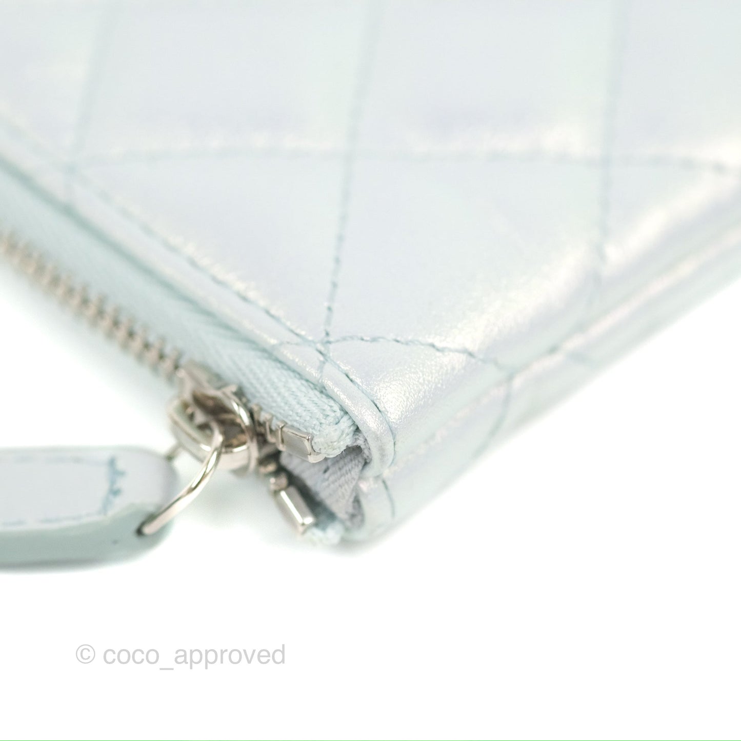 Chanel Quilted Mini O Case Iridescent Icy Blue Calfskin Silver Hardware