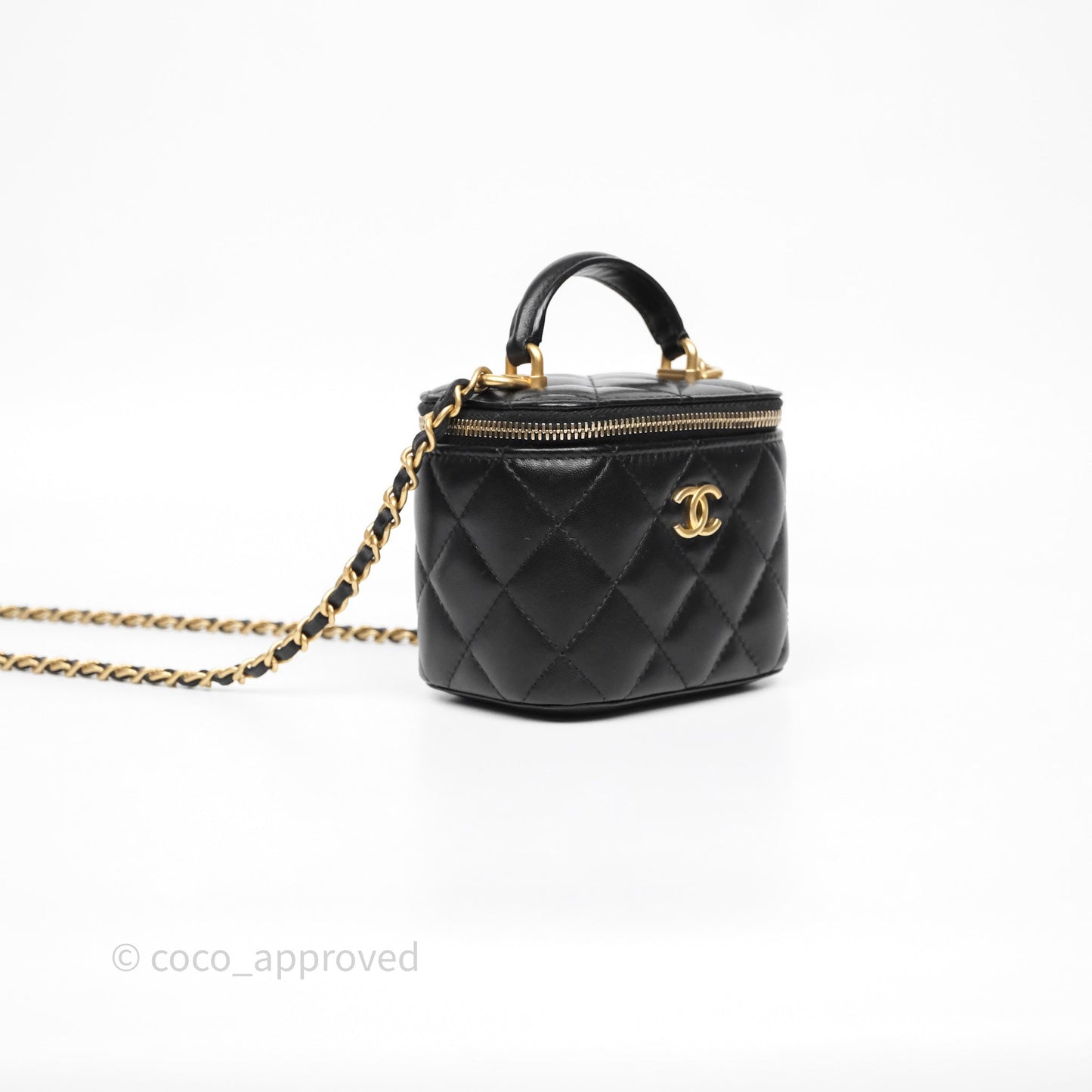Chanel Mini Top Handle Vanity With Chain Black Lambskin Aged Gold Hardware