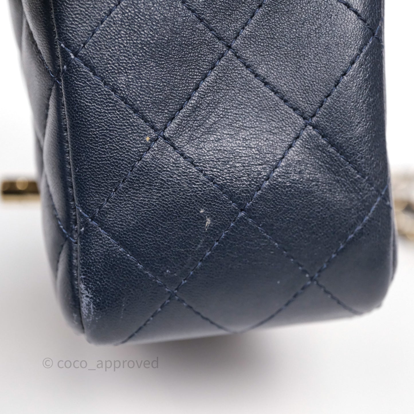 Chanel Mini Square Flap Quilted Navy Lambskin Gold Hardware