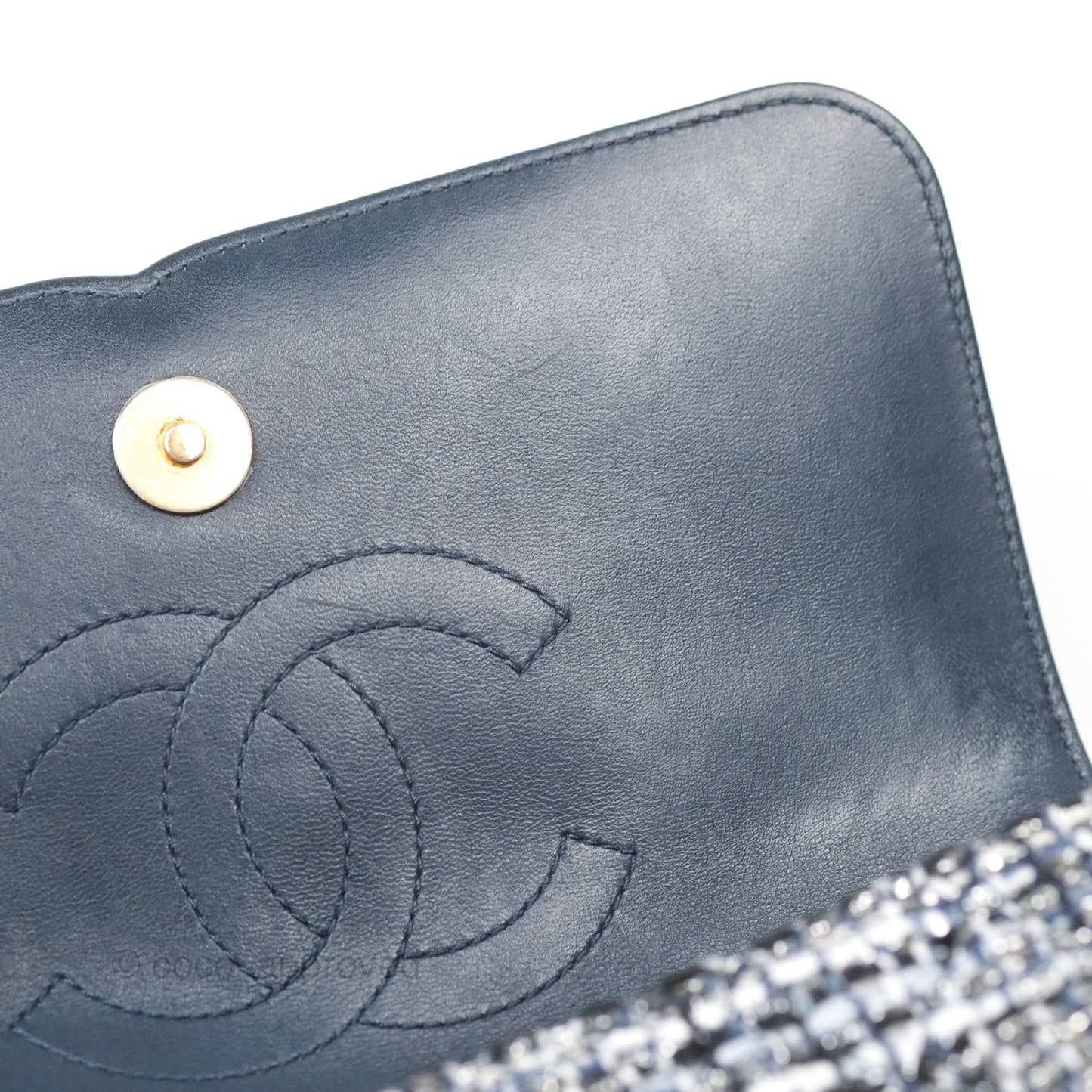 Chanel Quilted Small CC Filigree Flap Navy Tweed Python 18S