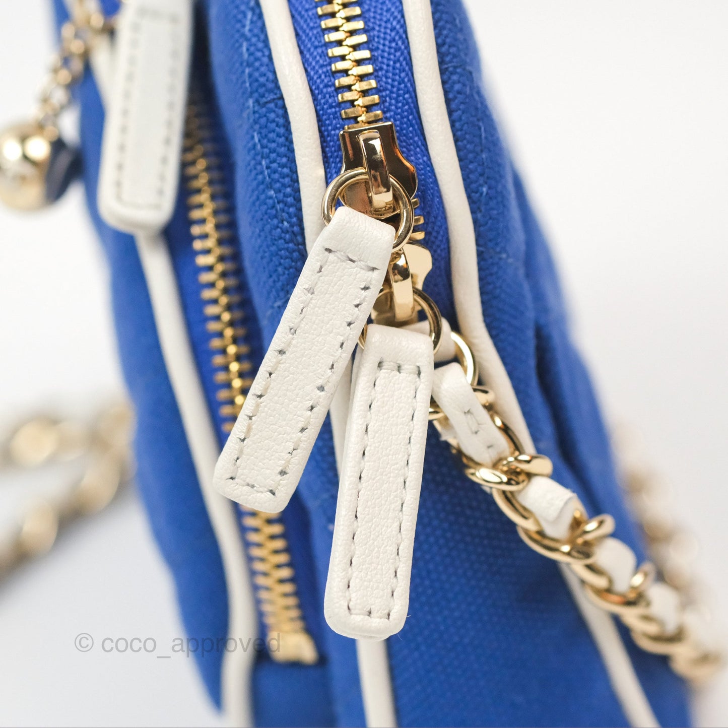 Chanel Mini Tennis Racket Clutch with Chain Blue White Cotton 23C