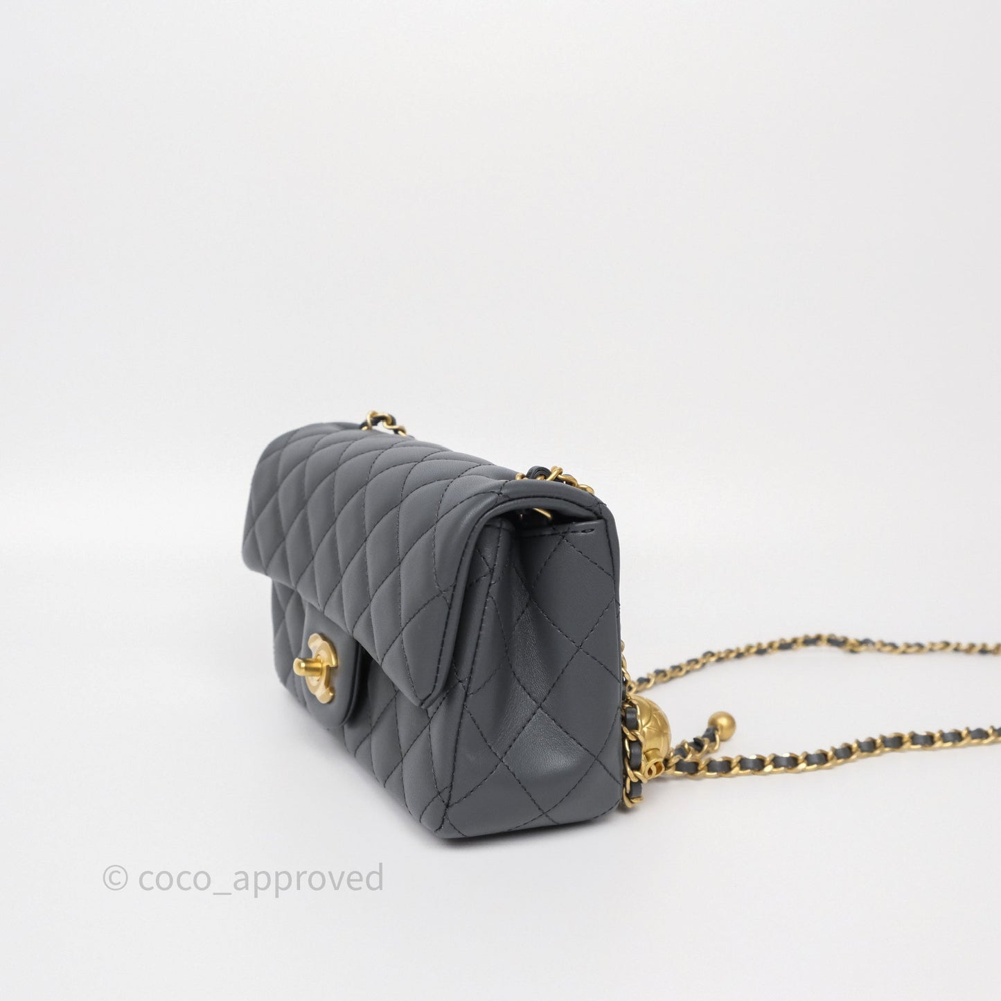 Chanel Pearl Crush Mini Rectangular Quilted Dark Grey Lambskin Aged Gold Hardware