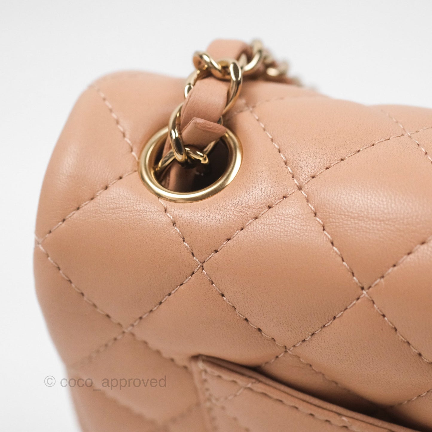 Chanel Quilted Mini Rectangular Flap Beige Lambskin Gold Hardware