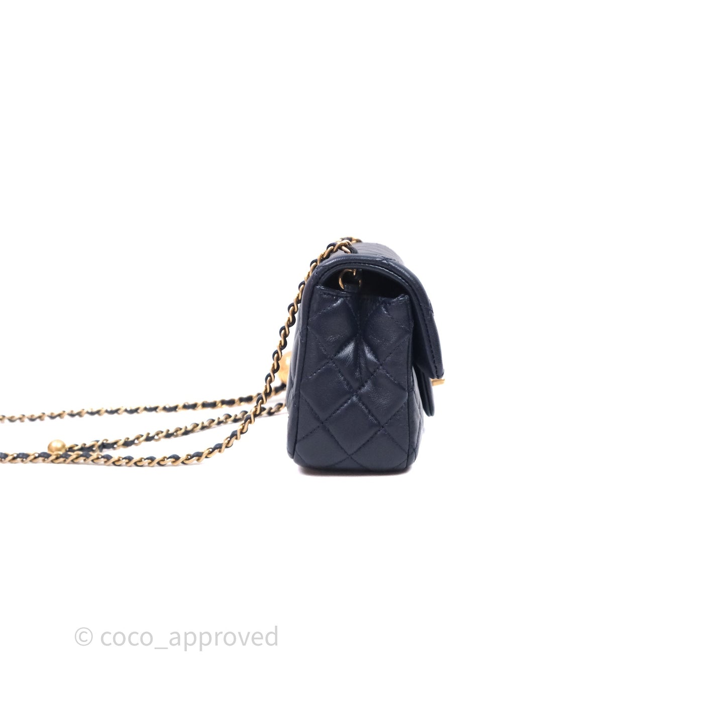 Chanel Mini Rectangular Pearl Crush Navy Lambskin Aged Gold Hardware