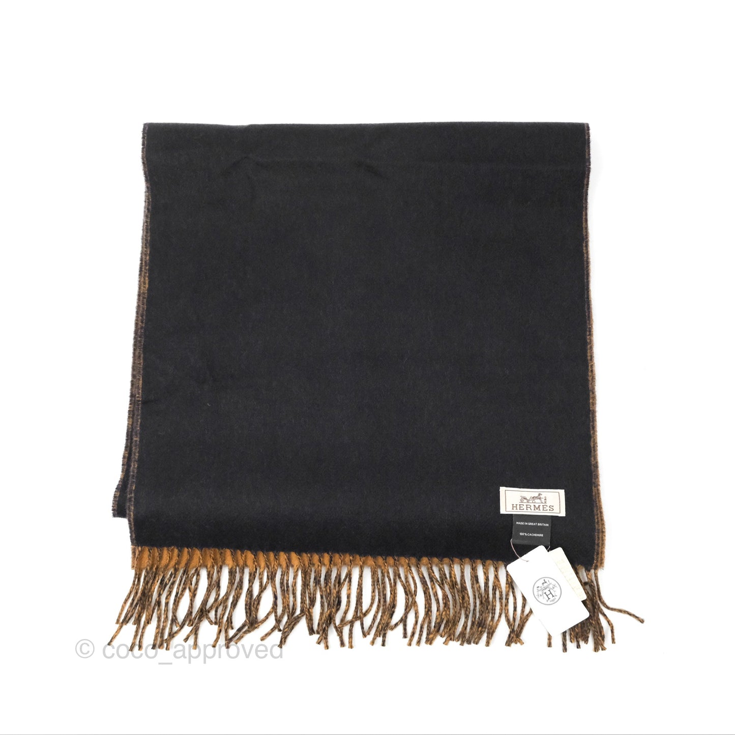 Hermès Cashmere Recto Verso Muffler Scarf Camel/ Marine