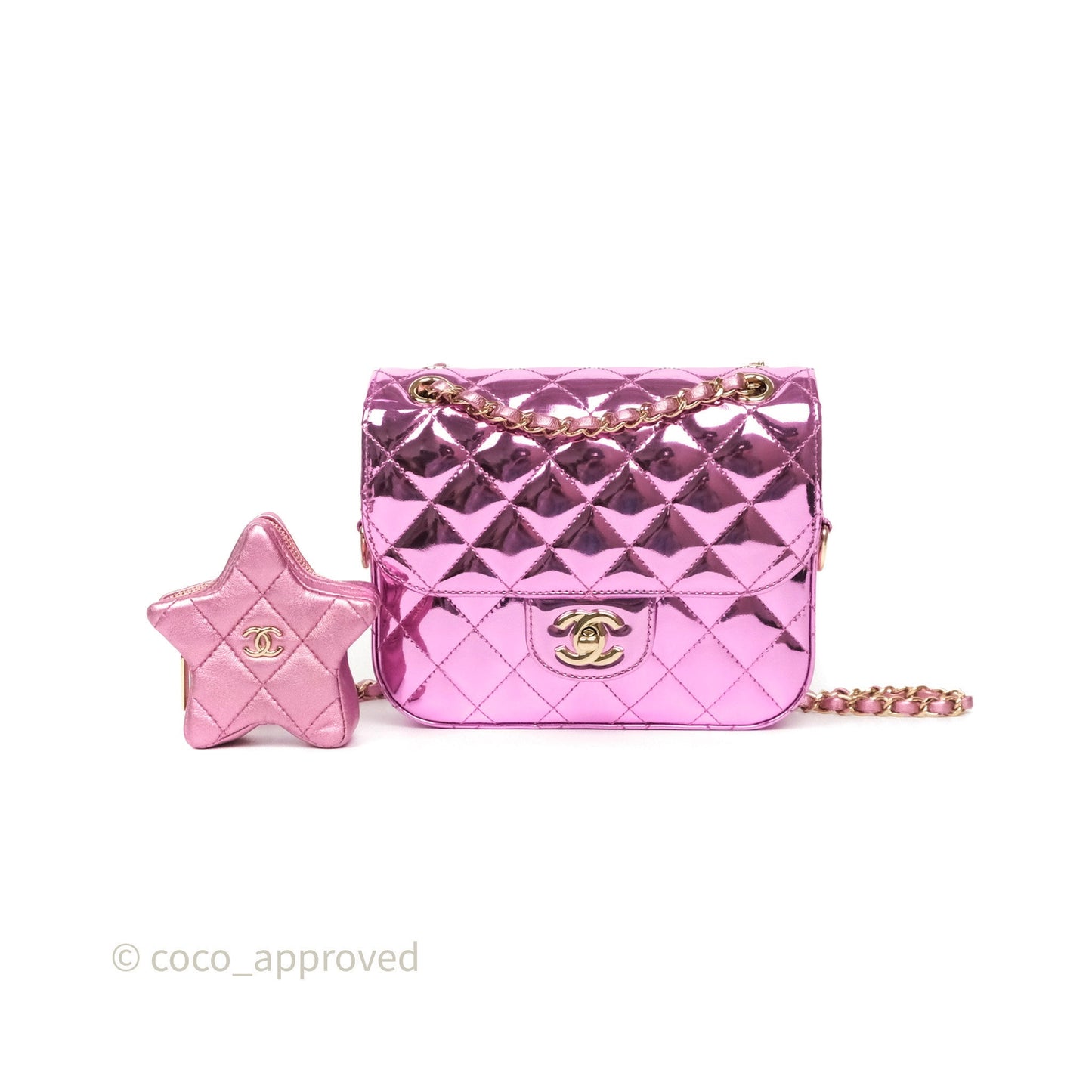 Chanel Hollywood Boulevard Flap with Star Coin Purse Lilac Pink Metallic Mirror Calfskin 24C
