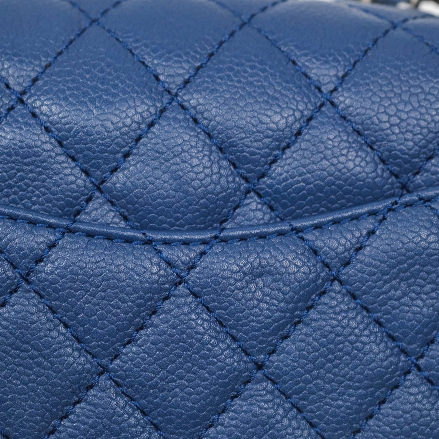 Chanel Quilted East West Flap Bag Blue Caviar Silver Hardware