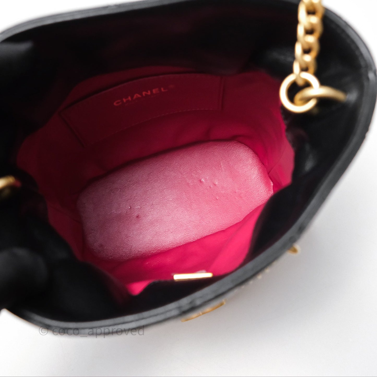 Chanel Enamel CC Bucket Bag Black Lambskin Gold Hardware 22P