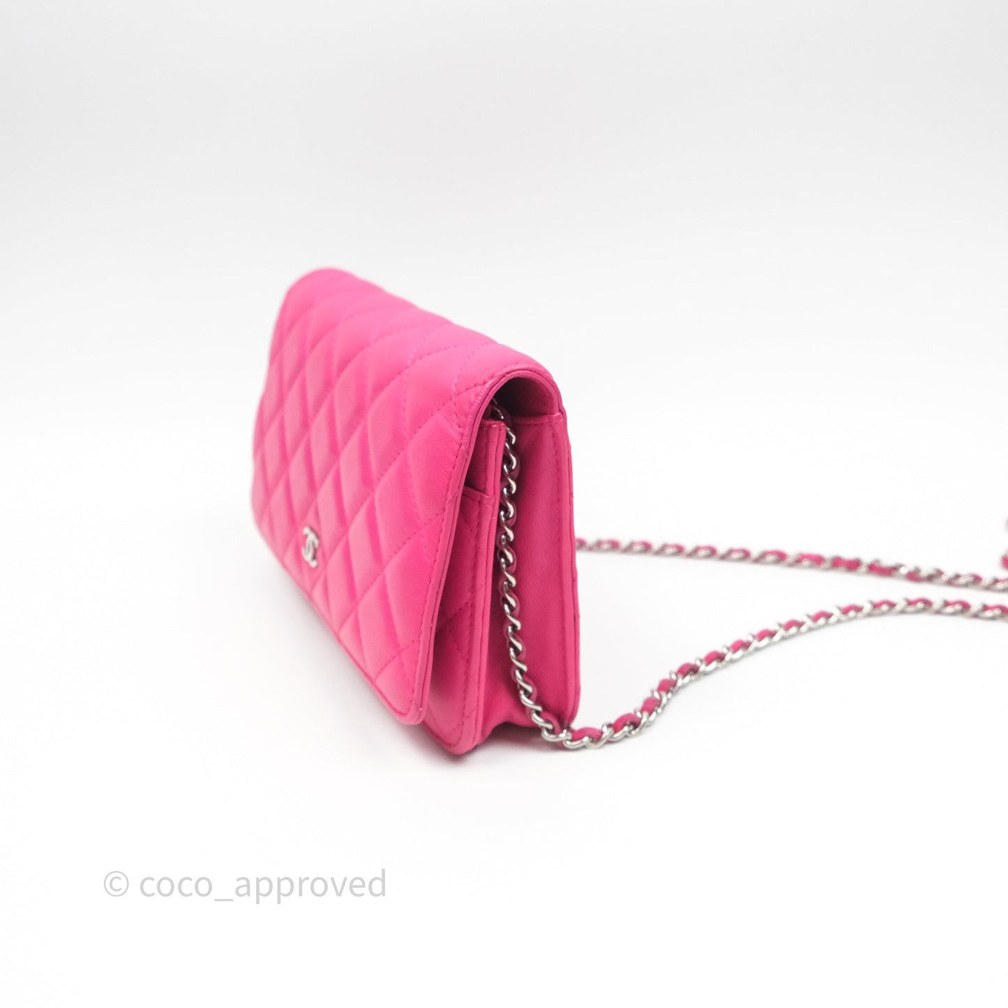Chanel Quilted Wallet on Chain WOC Pink Lambskin Silver Hardware