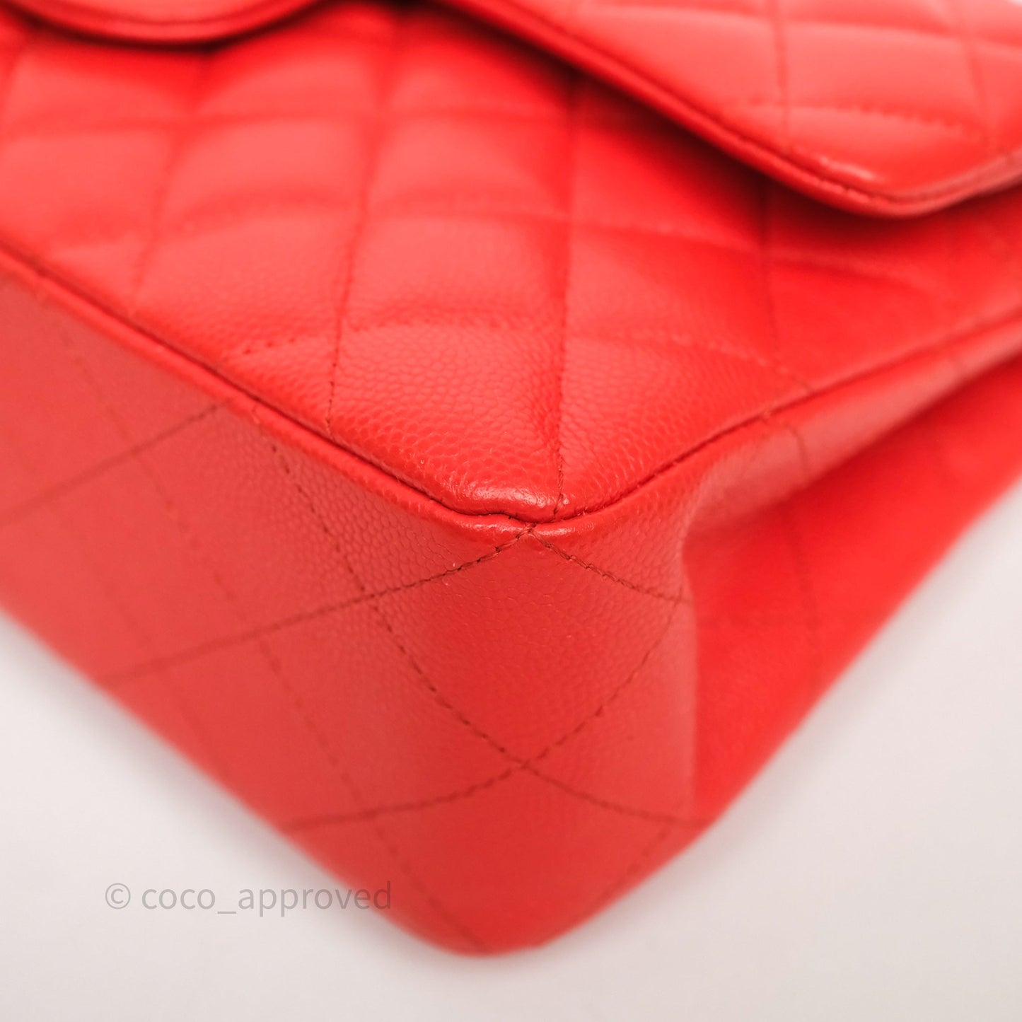 Chanel Small Classic Flap Quilted Red Orange Caviar Gold Hardware