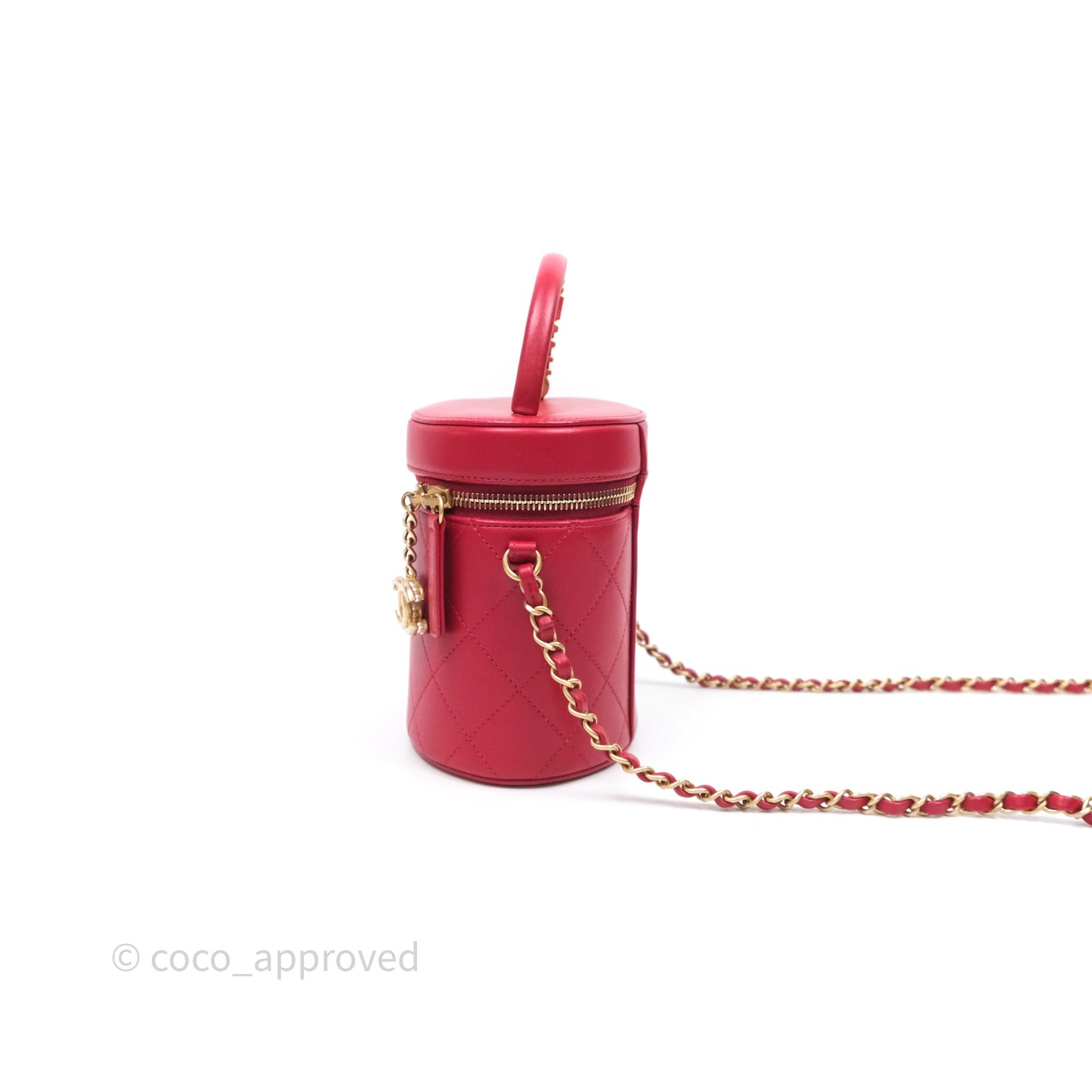 Chanel CC Vanity Case Red Calfskin Aged Gold Hardware