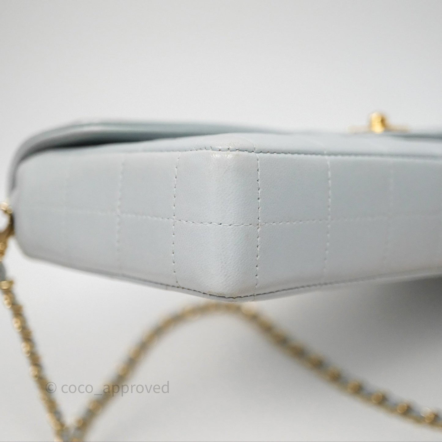 Chanel East West Chocolate Bar Flap Bag Blue Lambskin 24K Gold Hardware