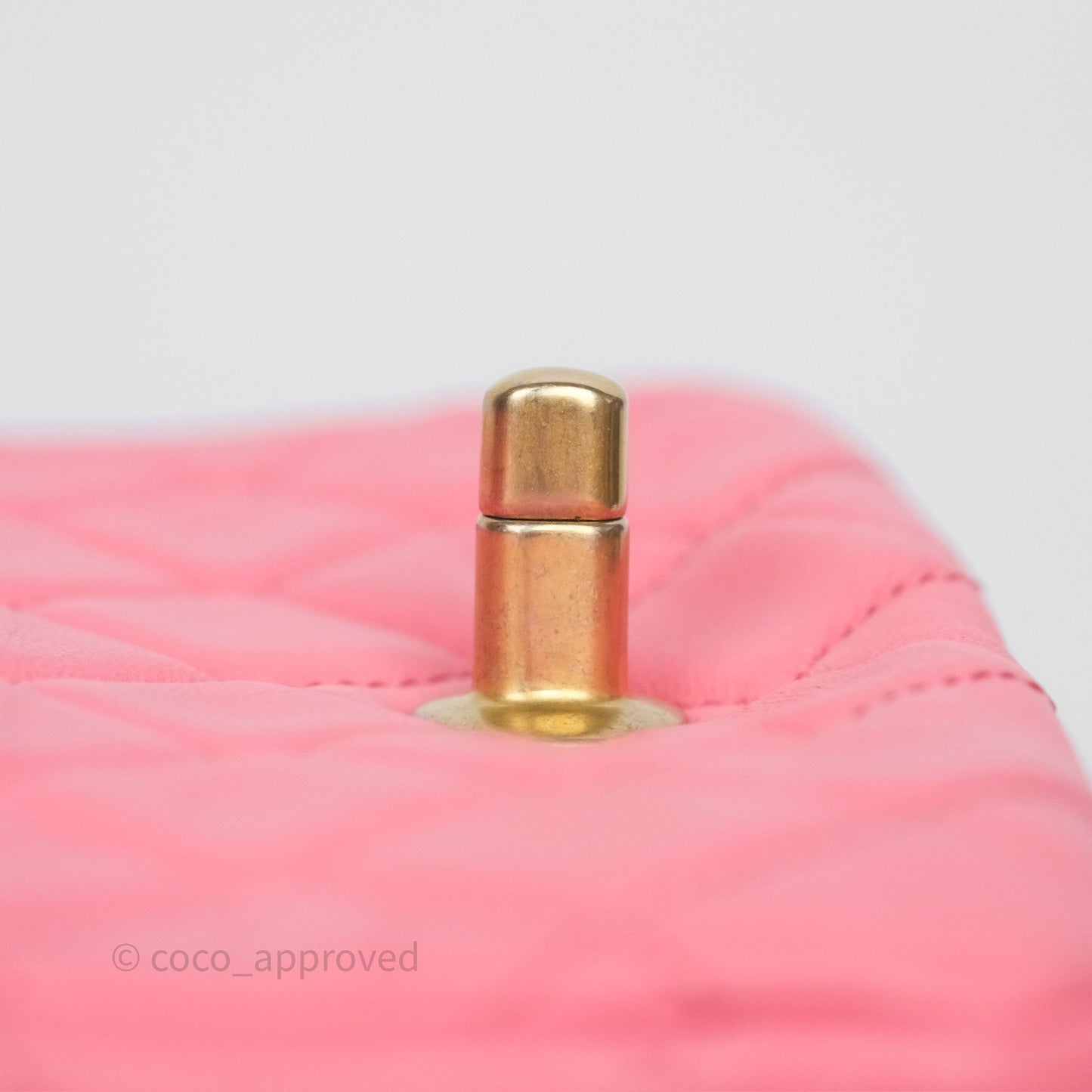 Chanel Pearl Crush Mini Square Quilted Pink Lambskin Aged Gold Hardware