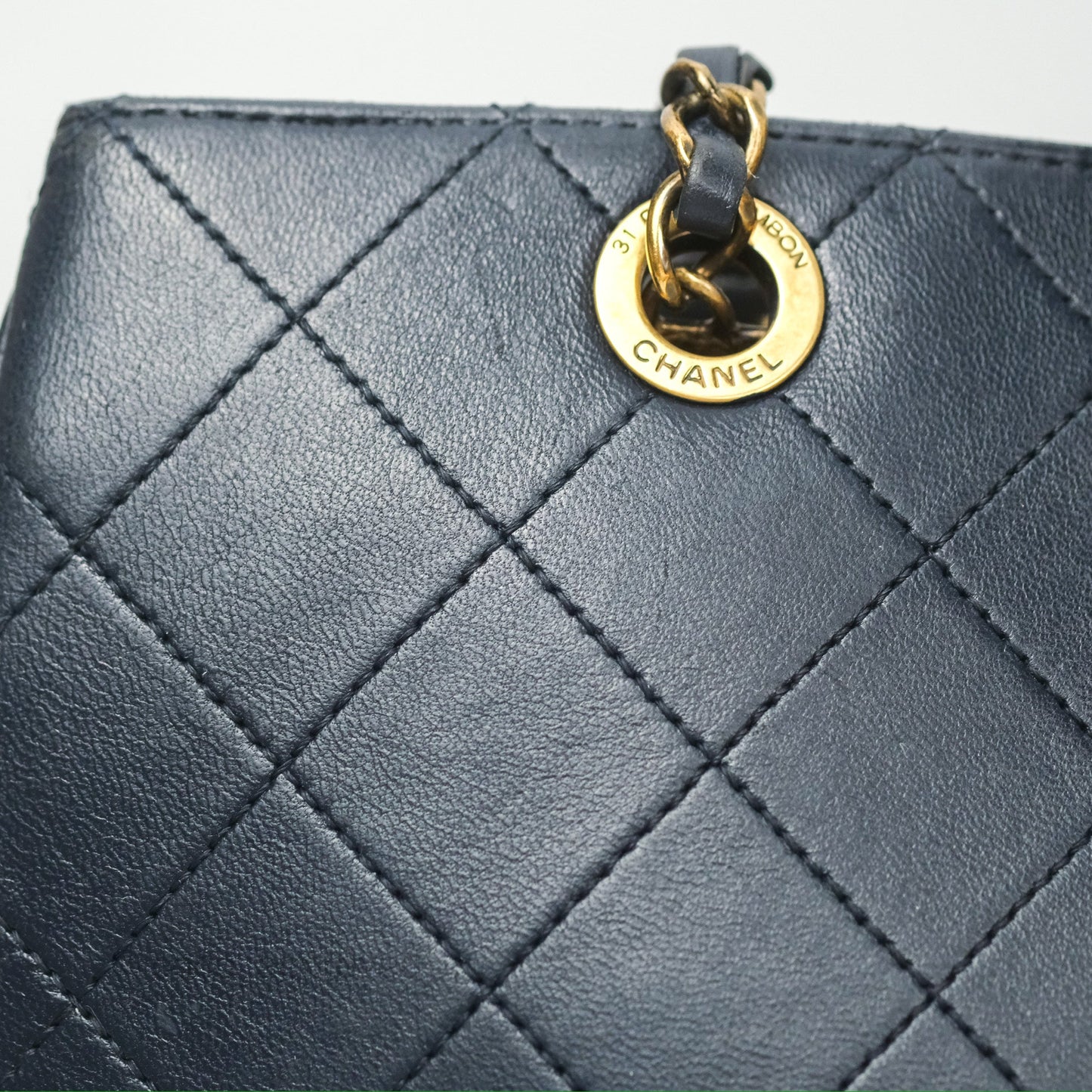 Chanel Medium Around The Corner Shopping Tote Navy Lambskin