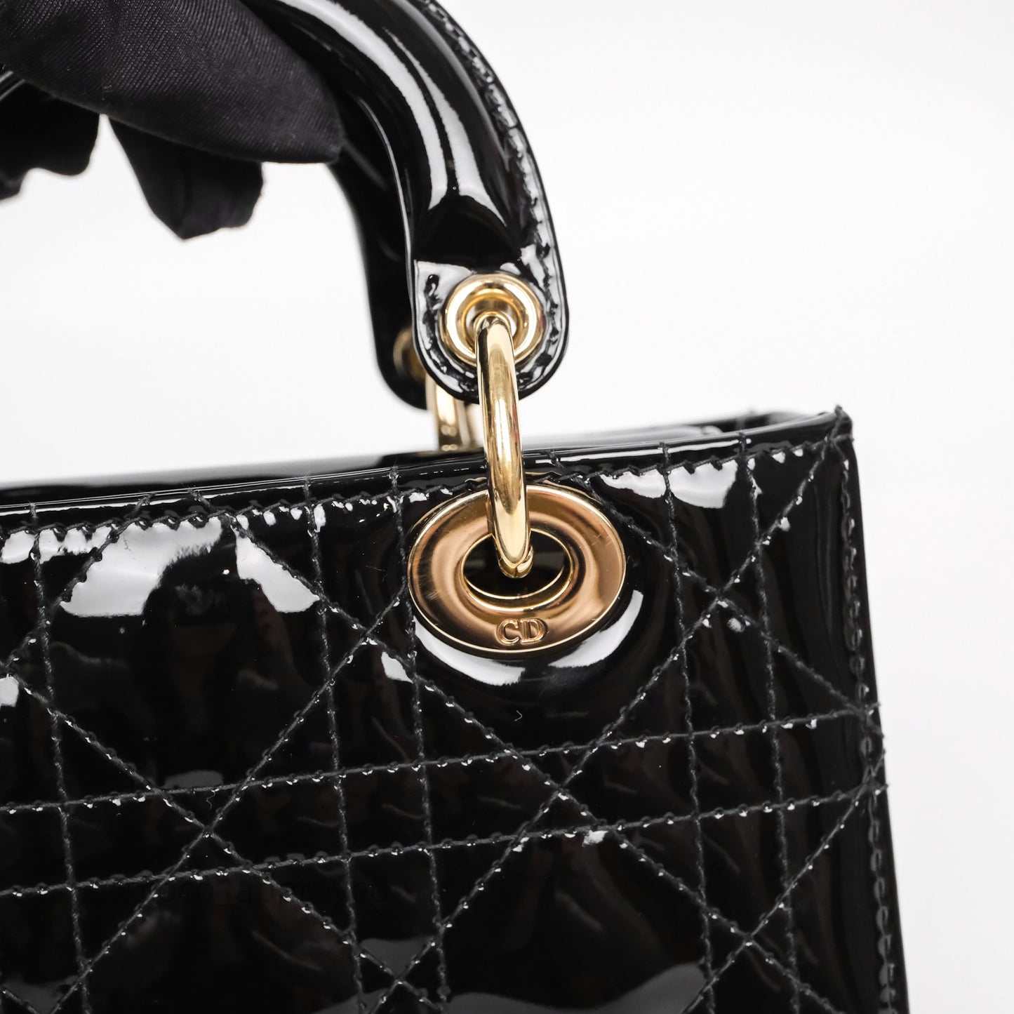 Christian Dior Micro Lady D-Joy Bag Black Patent Cannage Calfskin Gold Hardware