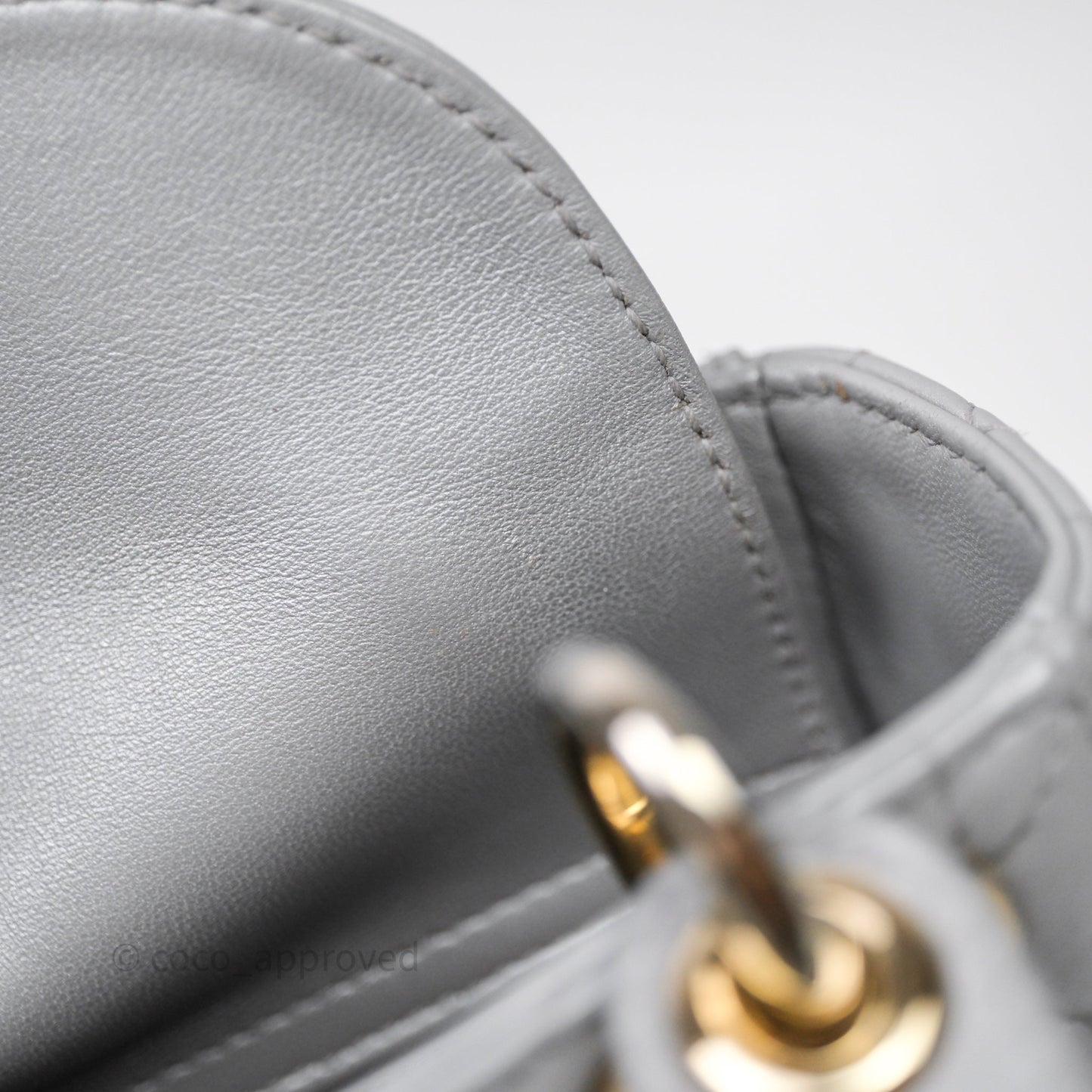 Christian Dior Mini Lady Dior Iridescent Grey Lambskin Cannage Gold Hardware
