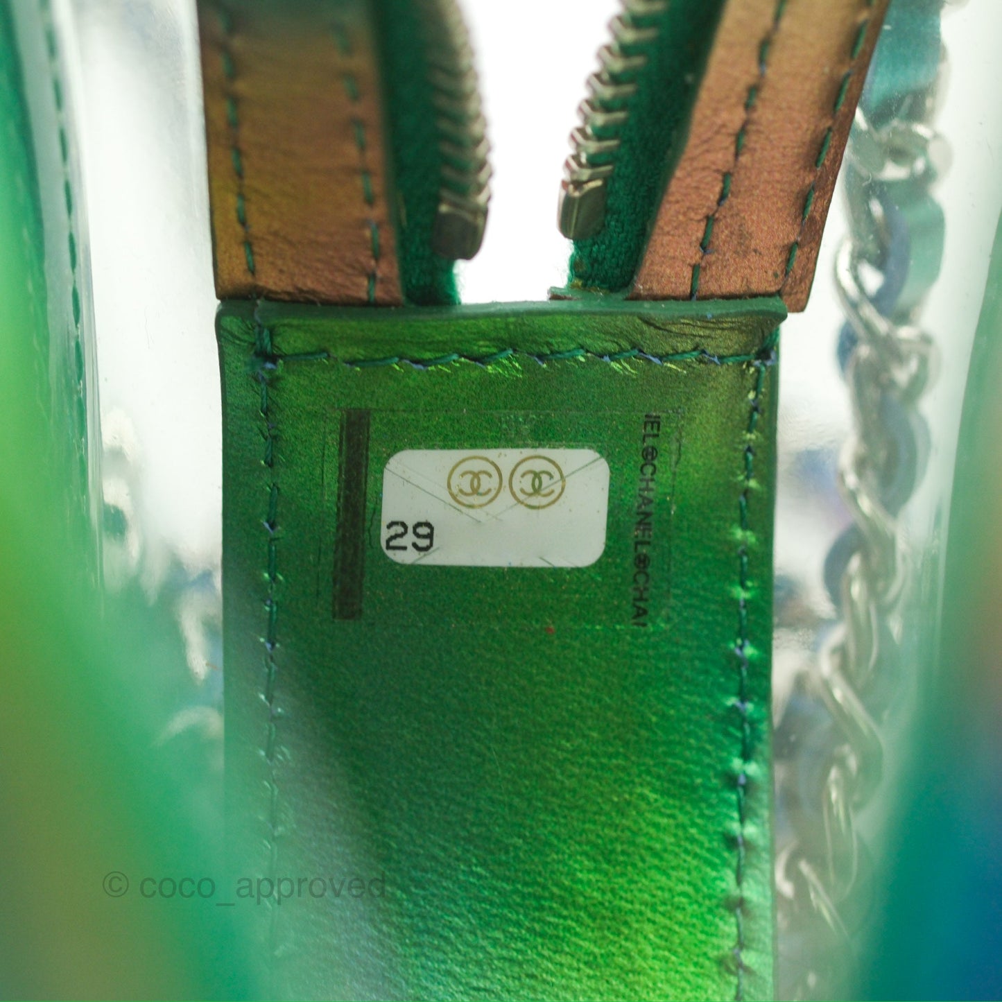 Chanel Filigree Rainbow Green PVC Round Clutch With Chain Silver Hardware 20C