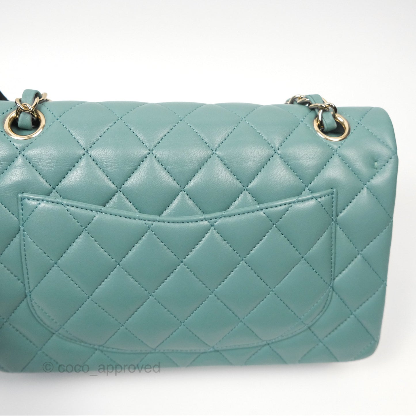 Chanel Small Quilted Classic Flap Dark Tiffany Green Lambskin Gold Hardware