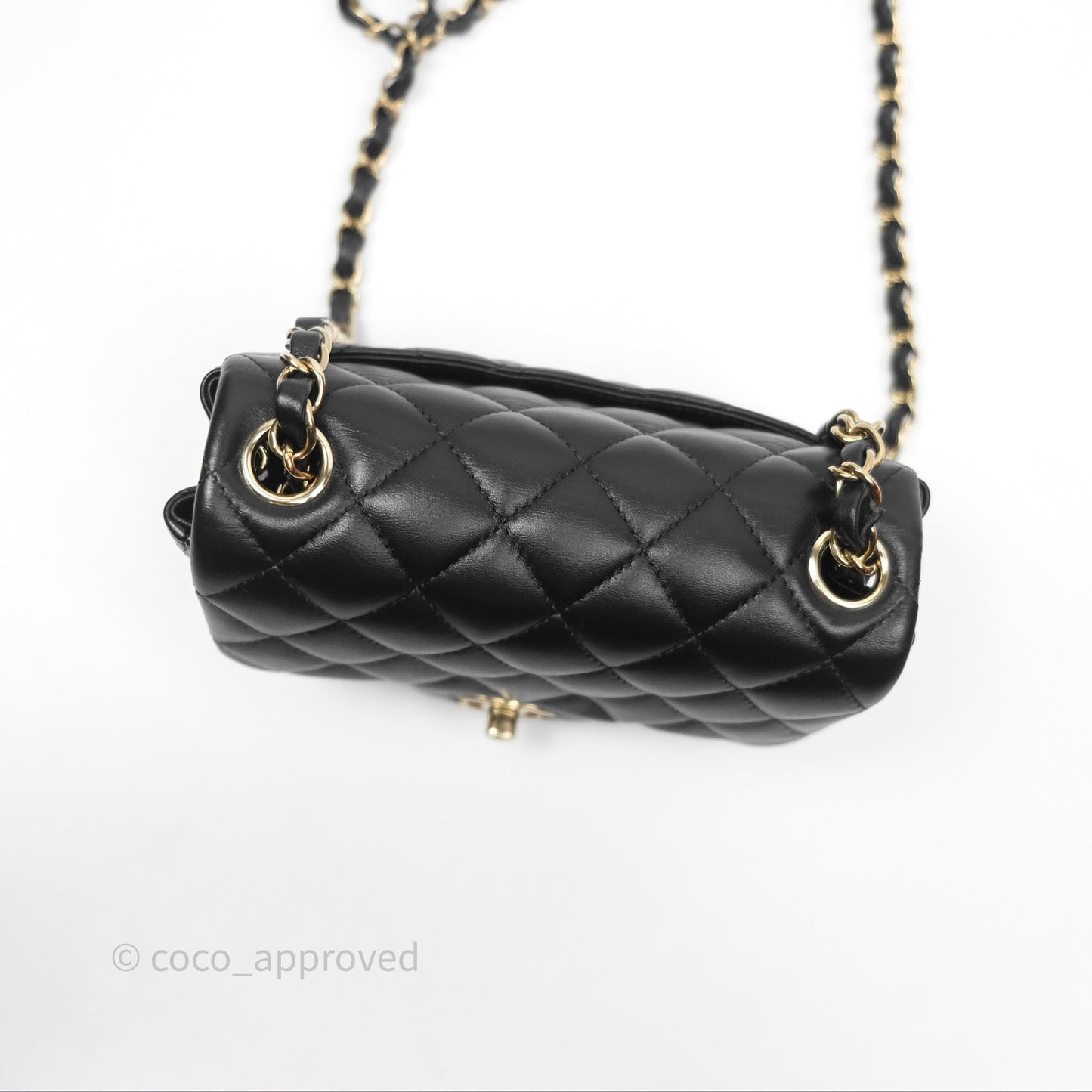 Chanel Mini Square Flap Quilted Black Lambskin Gold Hardware