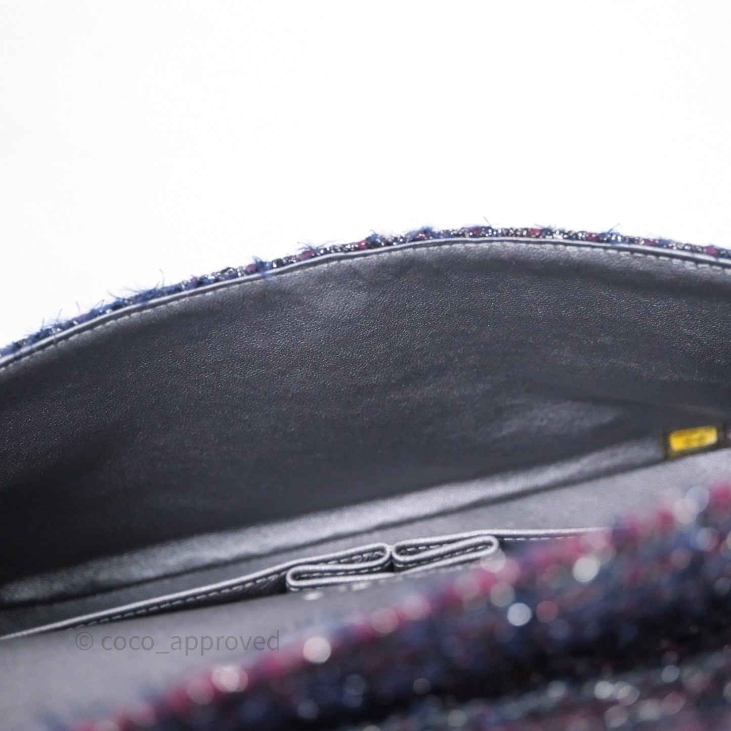 Chanel Classic M/L Medium Double Flap Purple Tweed Glitter Gun Metal
