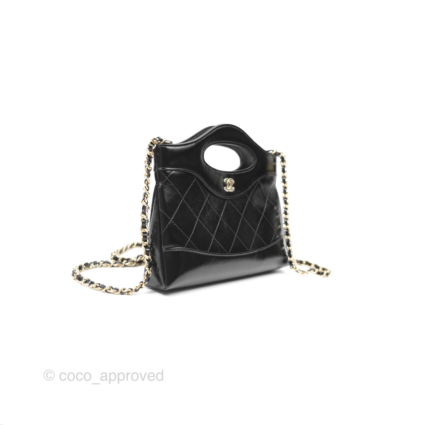 Chanel Nano 31 Black Shiny Calfskin Gold Hardware