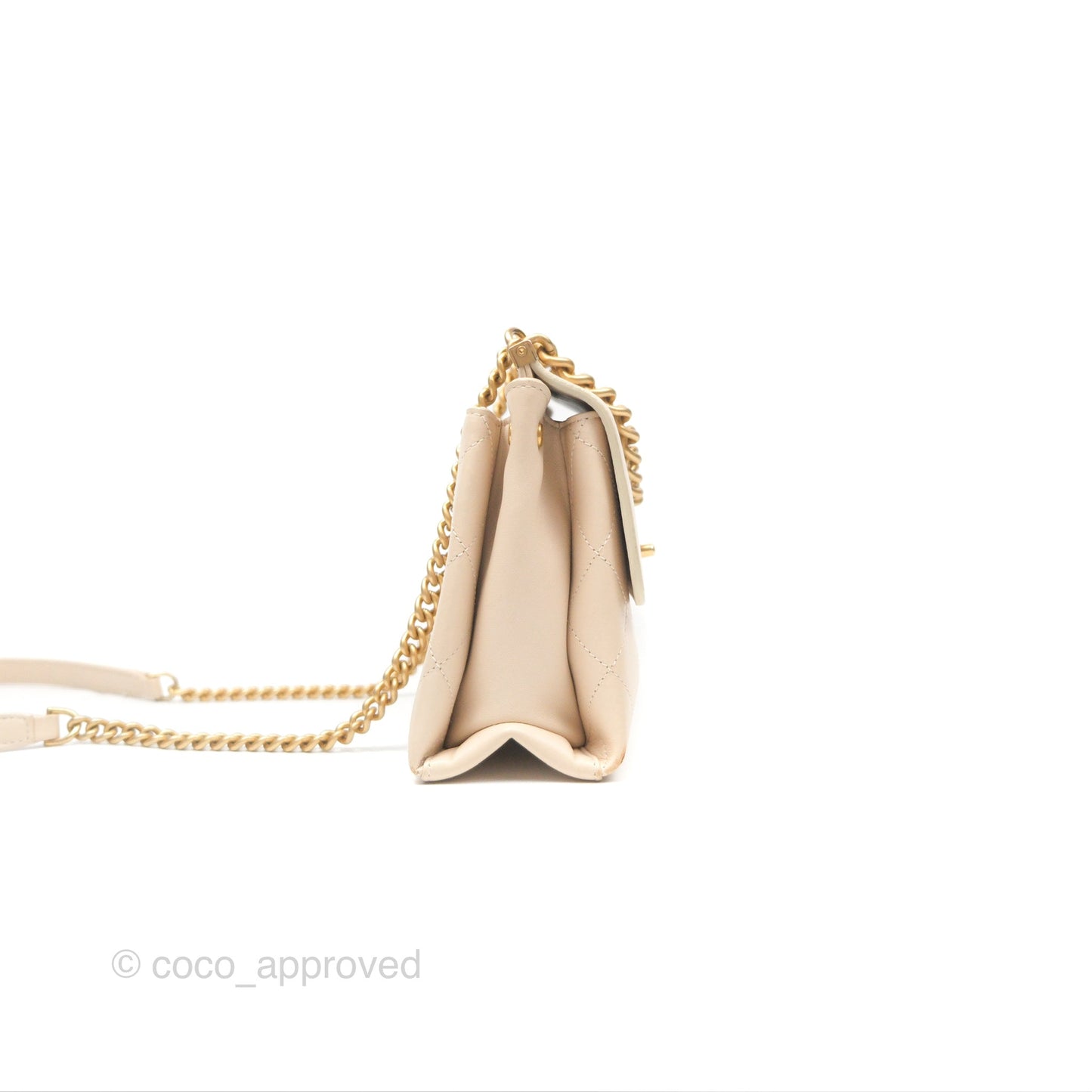Chanel Small Quilted Coco Luxe Flap Bag Light Beige Calfskin Aged Gold Hardware