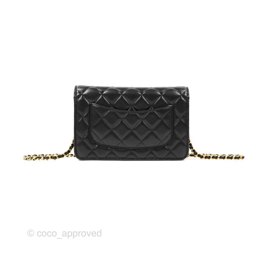 Chanel Classic Quilted Wallet on Chain WOC Black Lambskin Gold Hardware