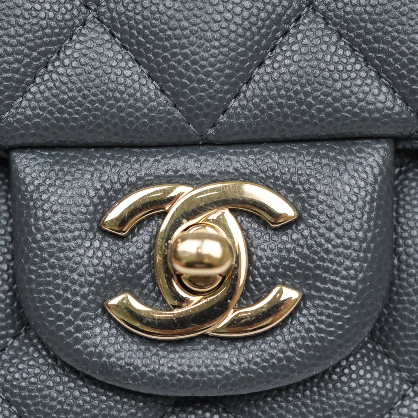 Chanel Mini Square Flap Quilted Dark Grey Blue Caviar Gold Hardware