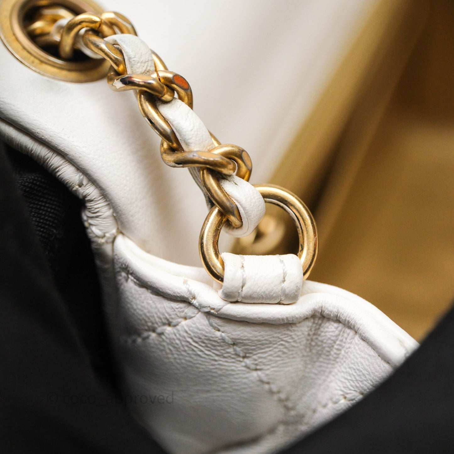 Chanel Mini Rectangular Pearl Crush Quilted White Lambskin Aged Gold Hardware