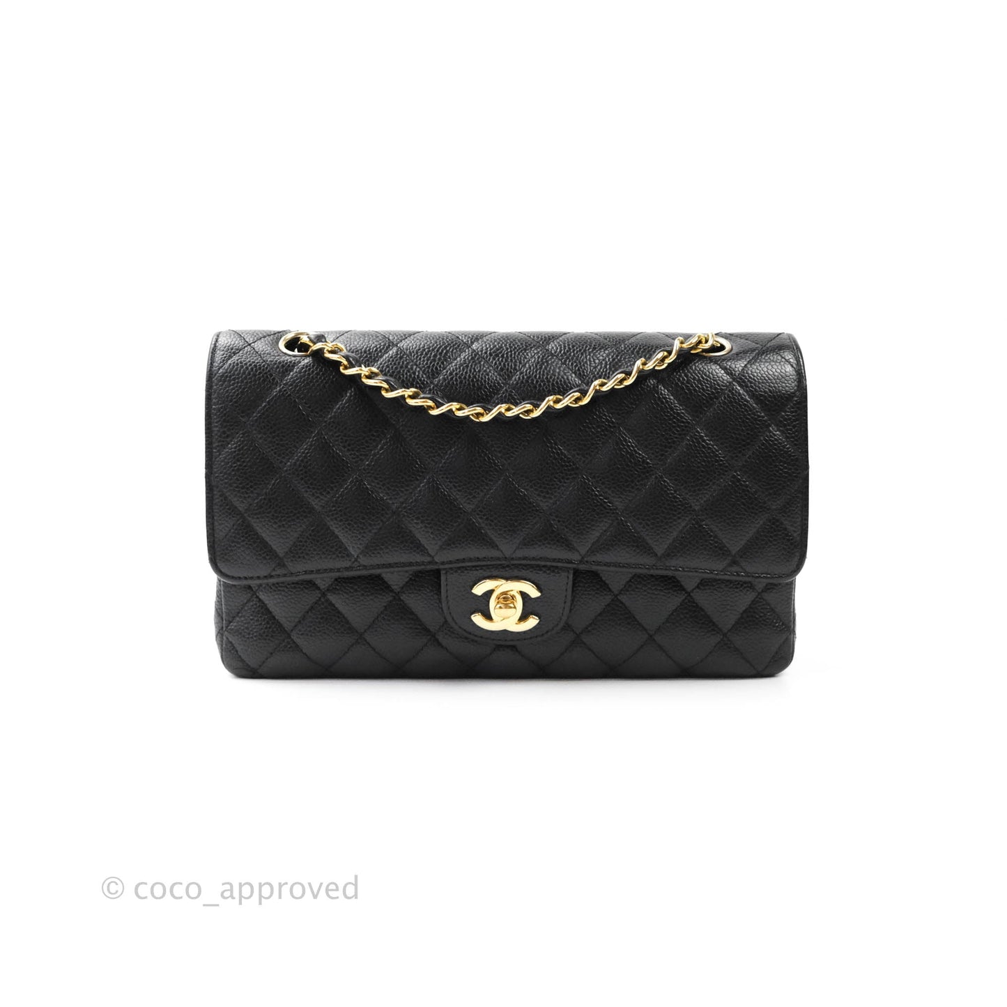 Chanel Quilted M/L Medium Double Flap Black Caviar Gold Hardware
