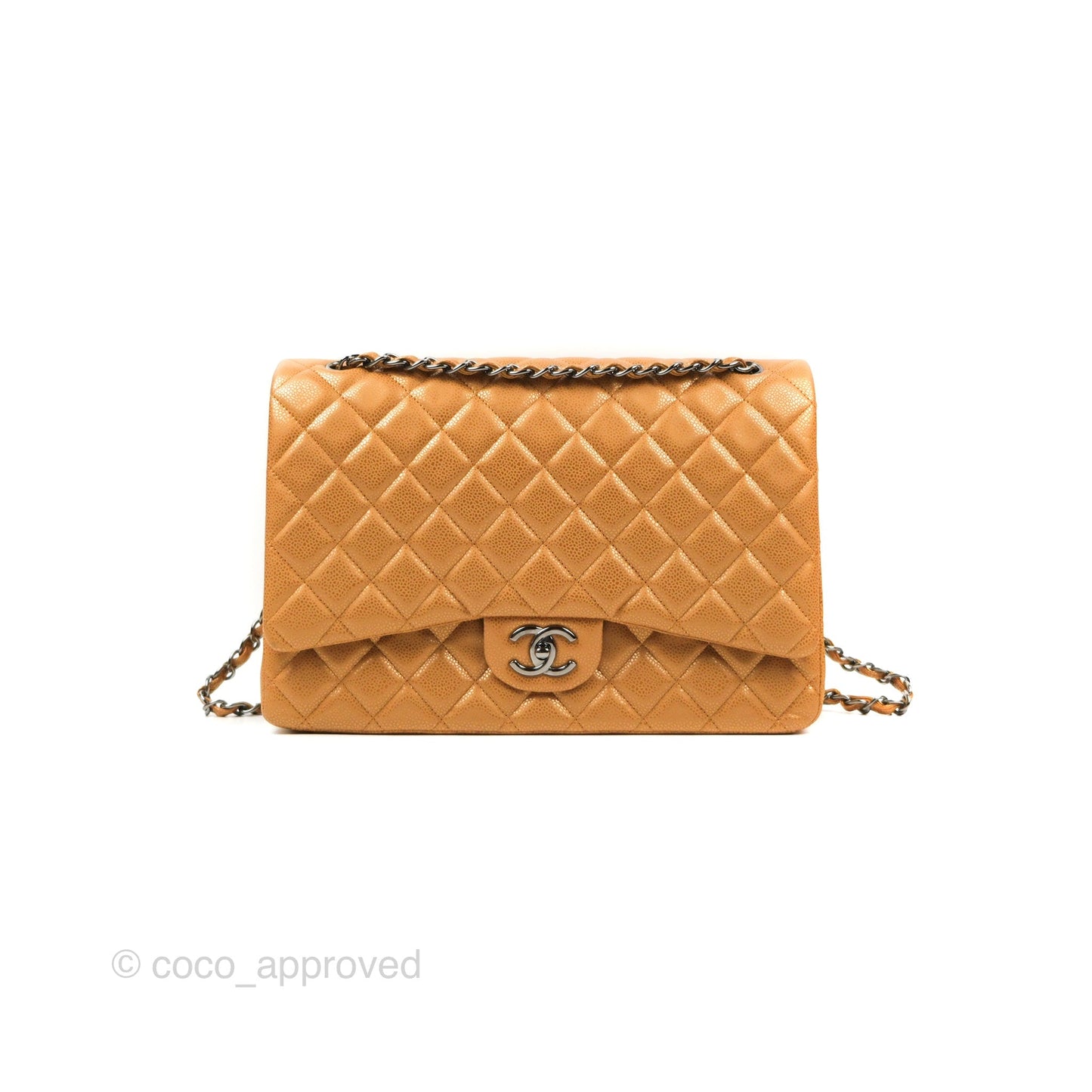 Chanel Quilted Maxi Double Flap Bronze Caviar Dark Silver Hardware
