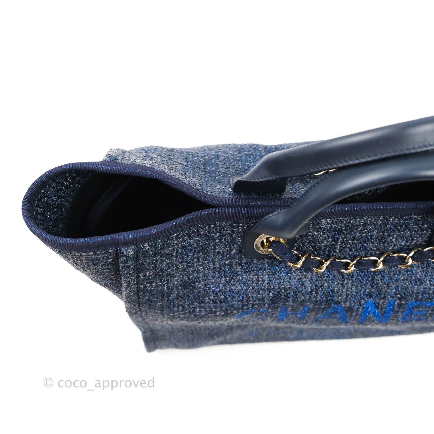 Chanel Large Deauville Navy Blue Canvas Gold Hardware