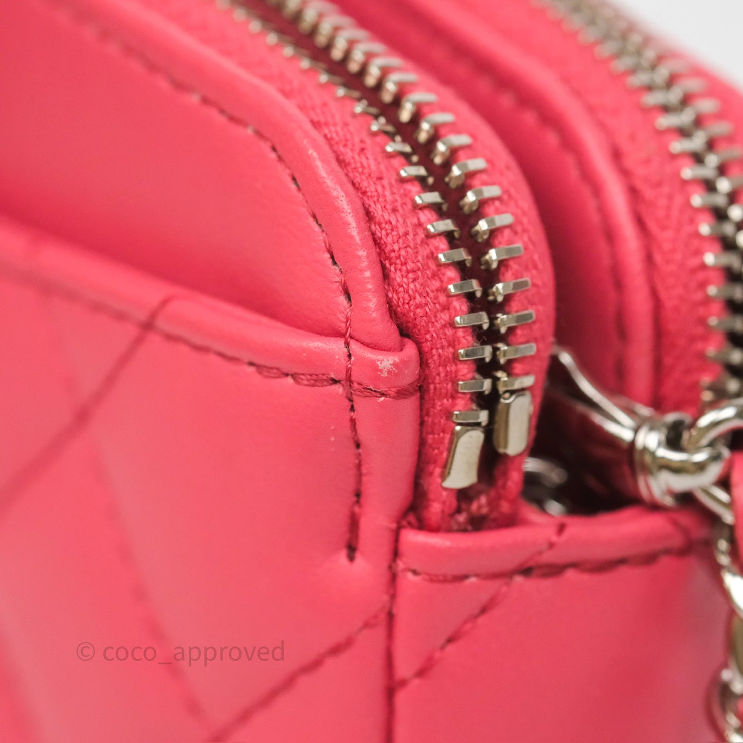 Chanel Double Zip Clutch On Chain Dark Pink Lambskin Silver Hardware