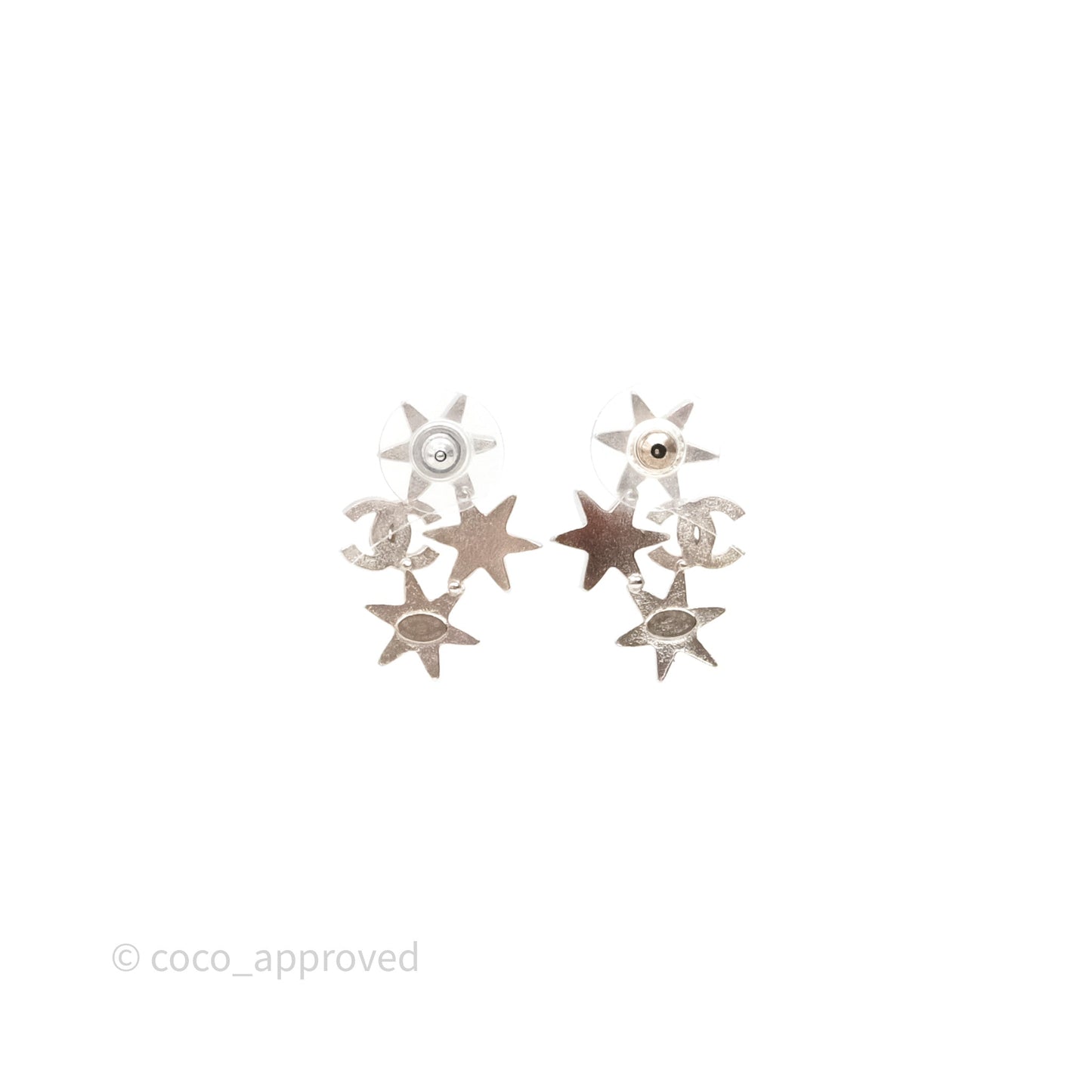 Chanel CC Crystals Star Earrings Silver Tone 16V