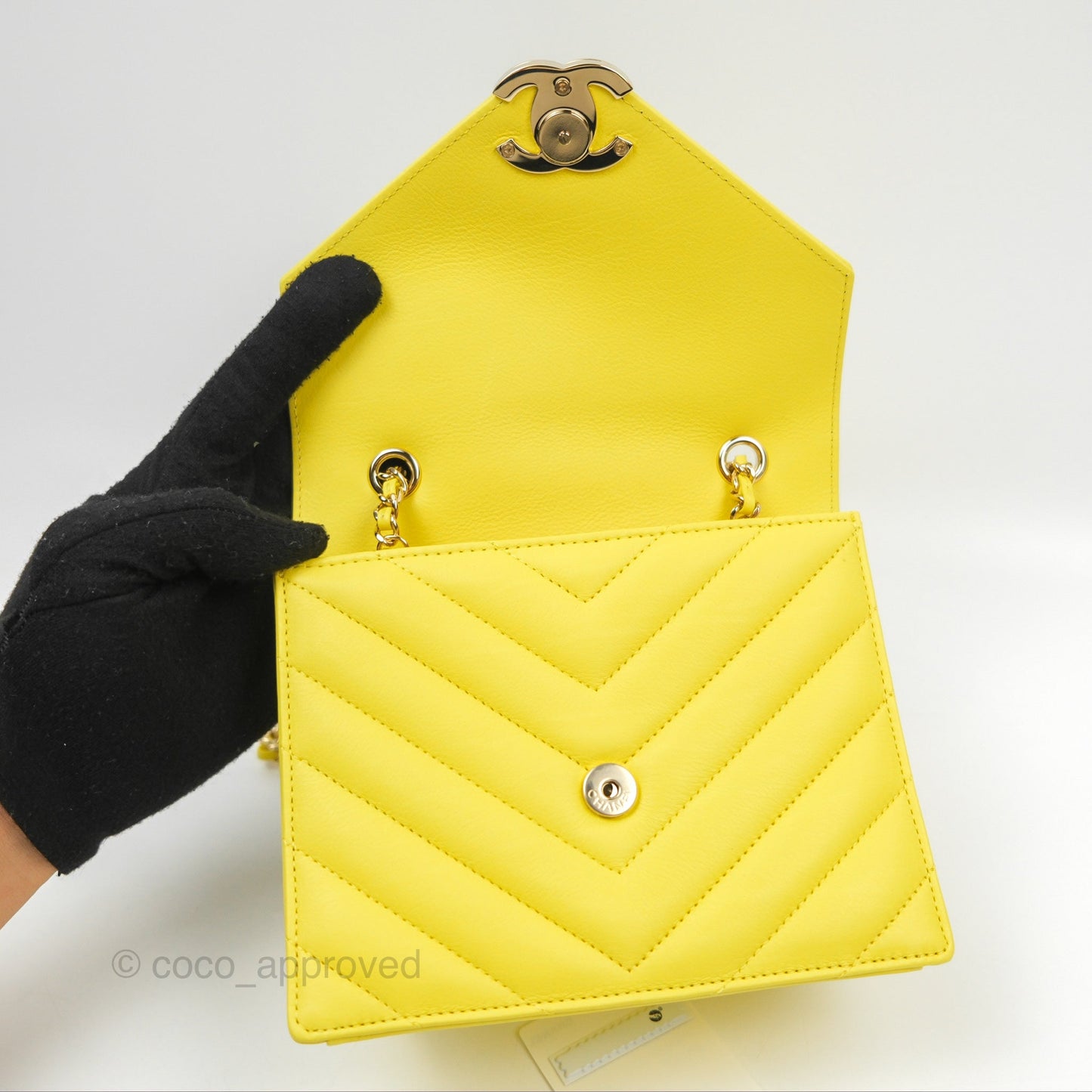 Chanel Chevron Square Envelope Flap Bag Yellow 19C