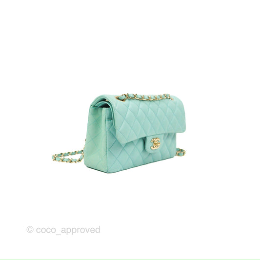 Chanel Small Classic Quilted Flap Tiffany Blue Caviar Gold Hardware 20C