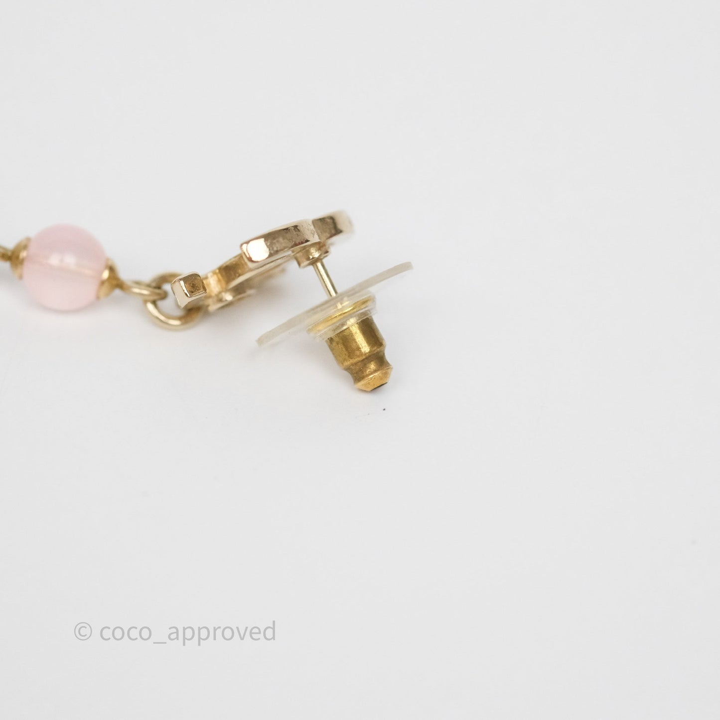 Chanel CC Pink Bead Heart Pearl Crystal CC Drop Earrings Gold Tone 21B