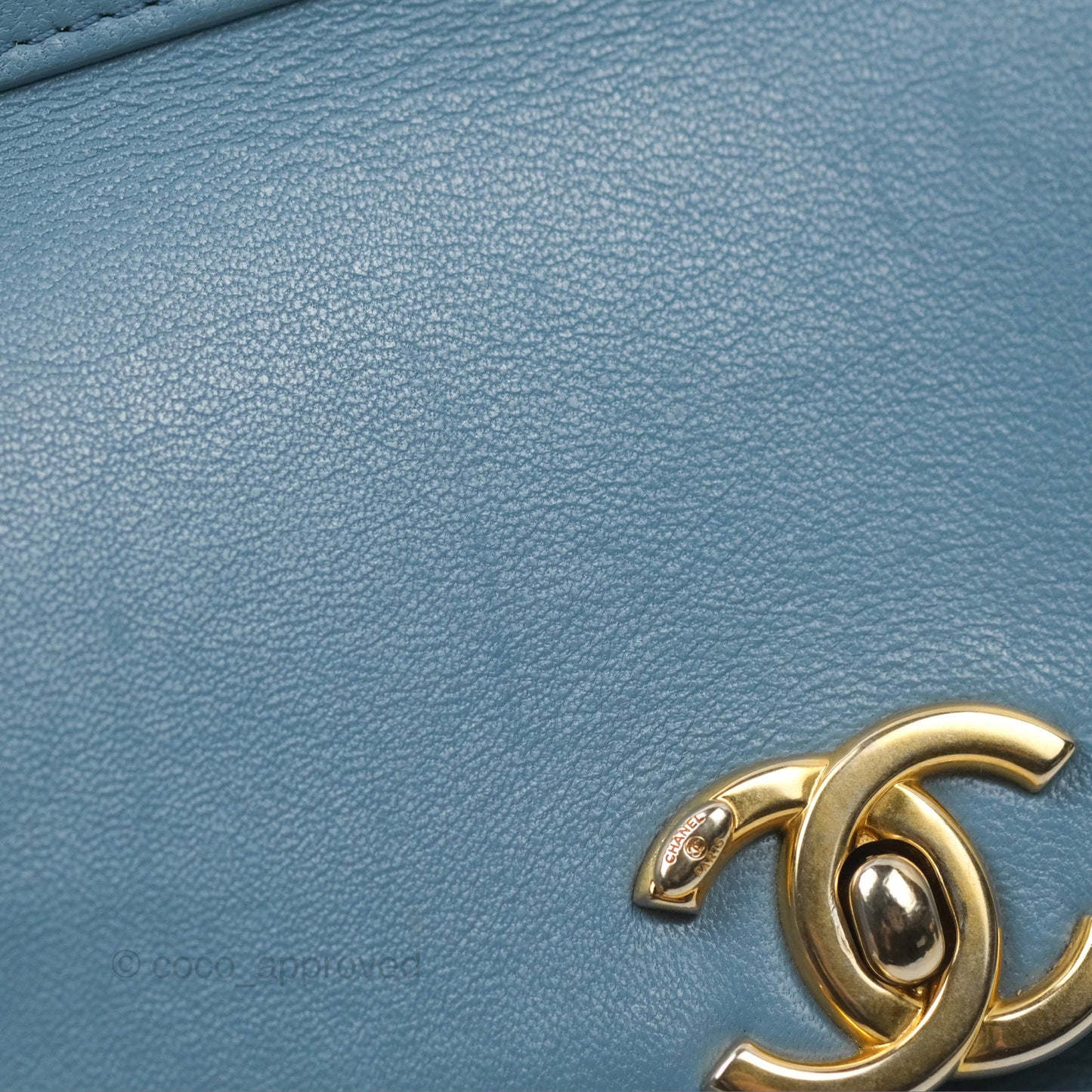 Chanel Curved Flap Bag Blue Lambskin Aged Gold Hardware