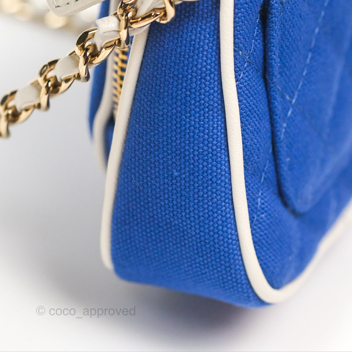 Chanel Mini Tennis Racket Clutch with Chain Blue White Cotton 23C