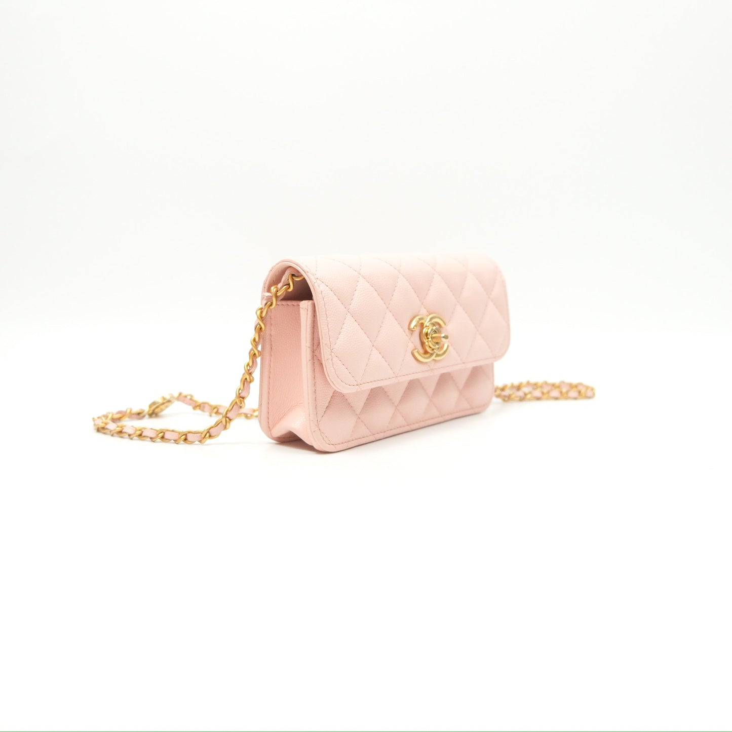Chanel Mini WOC Phone Holder Pink Caviar Gold Hardware