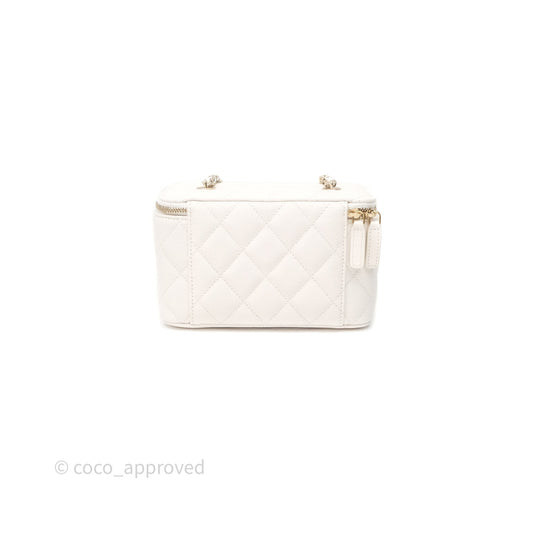Chanel Classic Vanity Rectangular with Chain White Caviar Gold Hardware