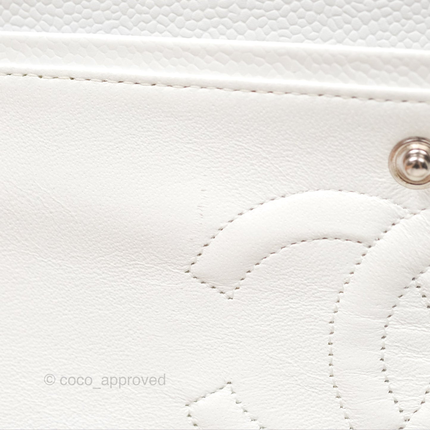 Chanel Classic M/L Medium Flap Quilted White Caviar Silver Hardware